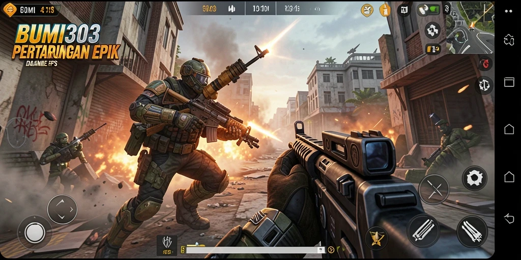 Tangkapan layar menampilkan aksi seru dalam BUMI303 dengan gameplay FPS.