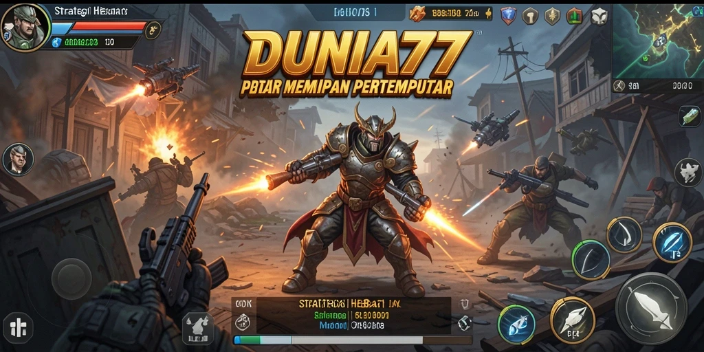 Menampilkan aksi pertempuran strategi yang epik di DUNIA77.