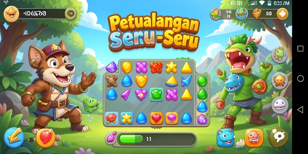 Tampilan seru gameplay Match-3 yang penuh warna.