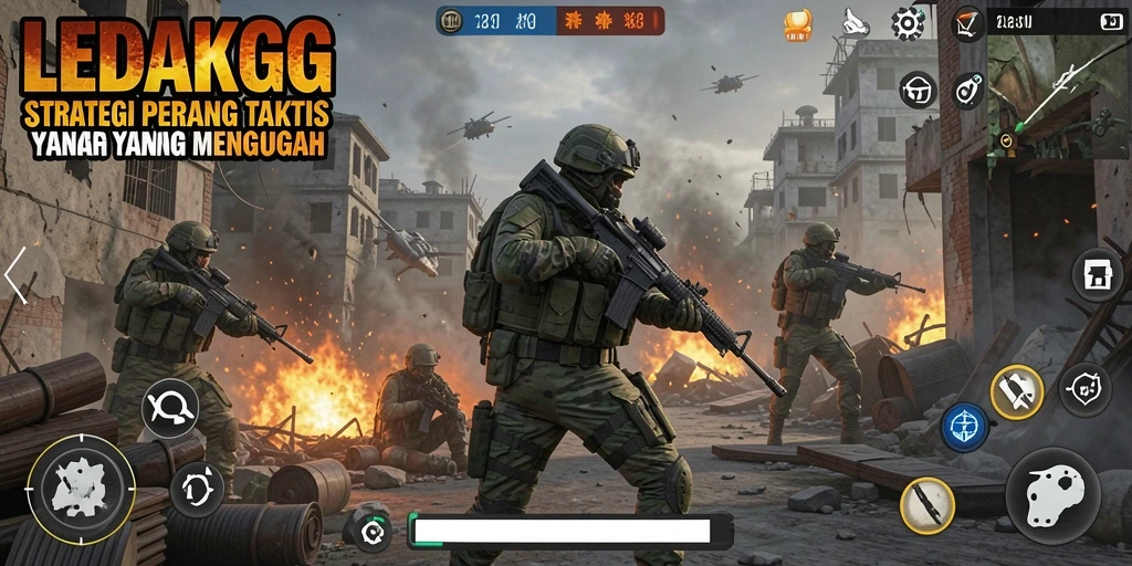 Screenshot LEDAKGG menampilkan intensnya gameplay strategi di medan perang.