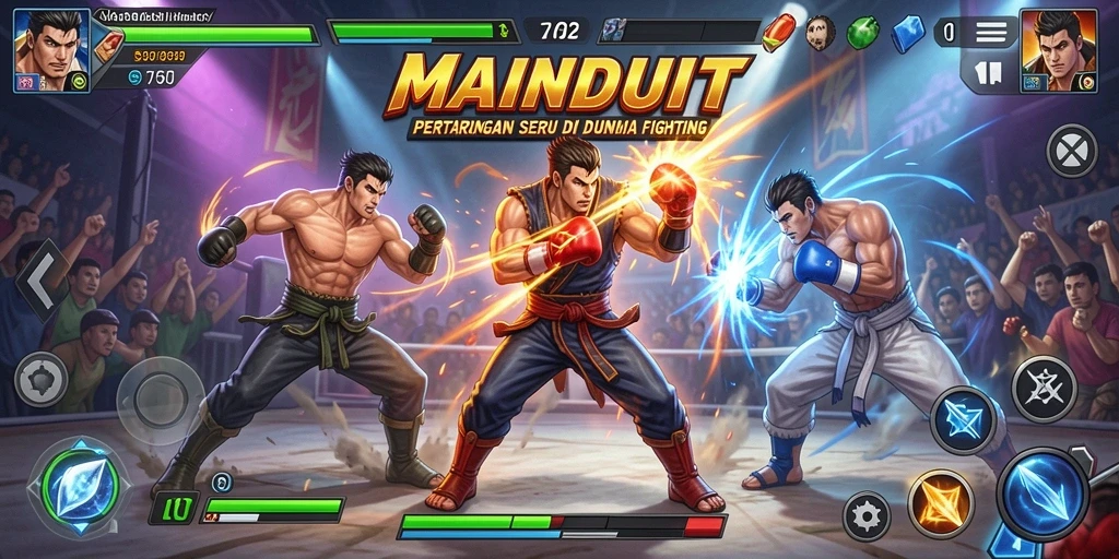 Tampilan utama gameplay MAINDUIT dengan aksi pertarungan intens.