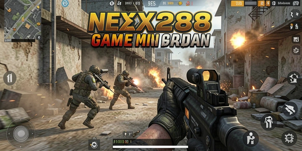 Screenshot keseruan gameplay NEX288 yang penuh aksi FPS.