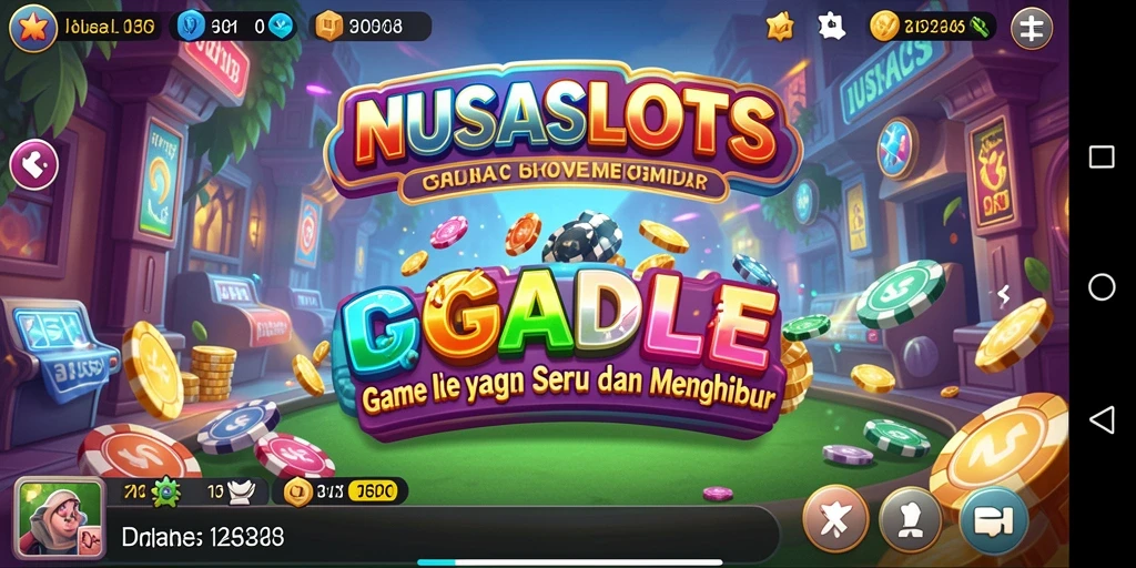Tampilan gameplay menarik NUSASLOTS dengan mesin slot berwarna-warni.