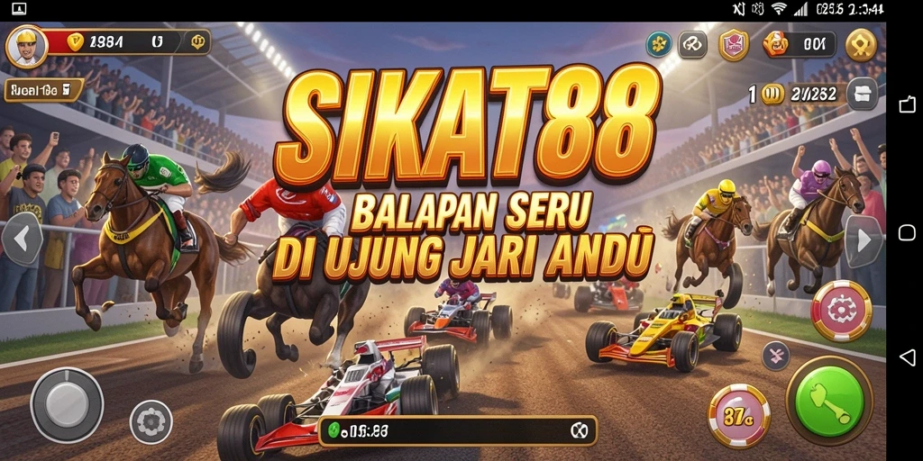 Tampilan menarik gameplay balapan SIKAT88 di lintasan.