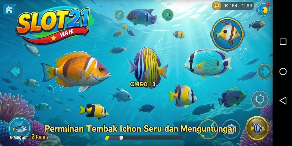 Tampilan gameplay menarik dari SLOT21 dengan aksi menembak ikan.