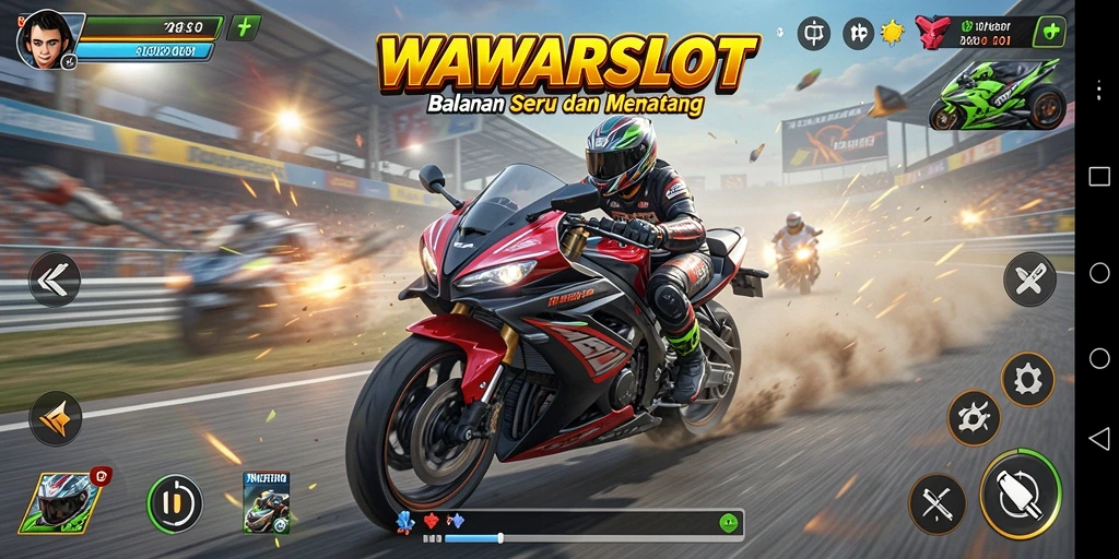 Tampilan gameplay menegangkan dengan balapan motor yang seru dan grafis memukau.