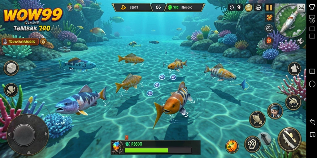 Screenshot gameplay WOW99 menampilkan aksi menembak ikan yang seru.